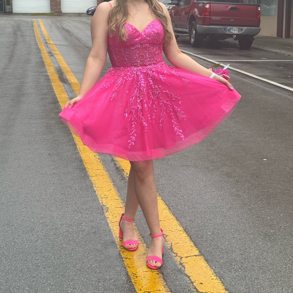 Jovani Fuchsia Embellished Mini Dress